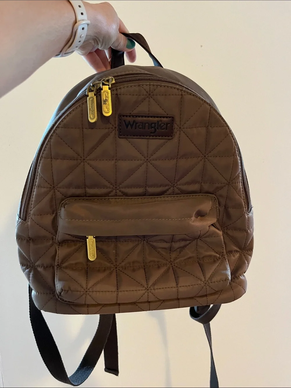 Wrangler Brown Quilted Backpack with Gold Accents